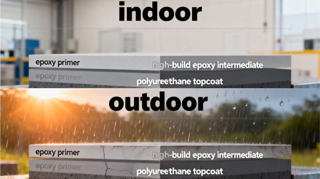 Epoxy primer and intermediate with polyurethane topcoat coating system on steel structure