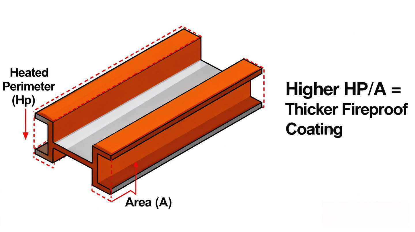 Steel section factor Hp/A determines required intumescent coating thickness