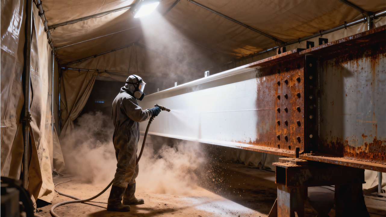 Abrasive blasting surface preparation for steel structure coating