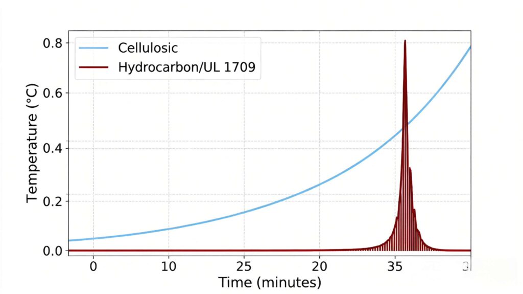 UL 1709 hydrocarbon fire curve vs cellulosic fire curve comparison]