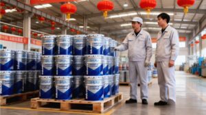 Home 13 Industrial coating plant in China preparing export shipments around Chinese New Year with staff in the production area.