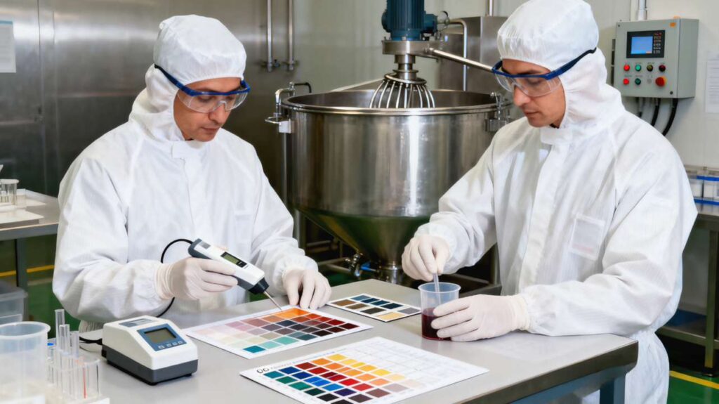 Industrial coatings manufacturing and quality control testing in a factory