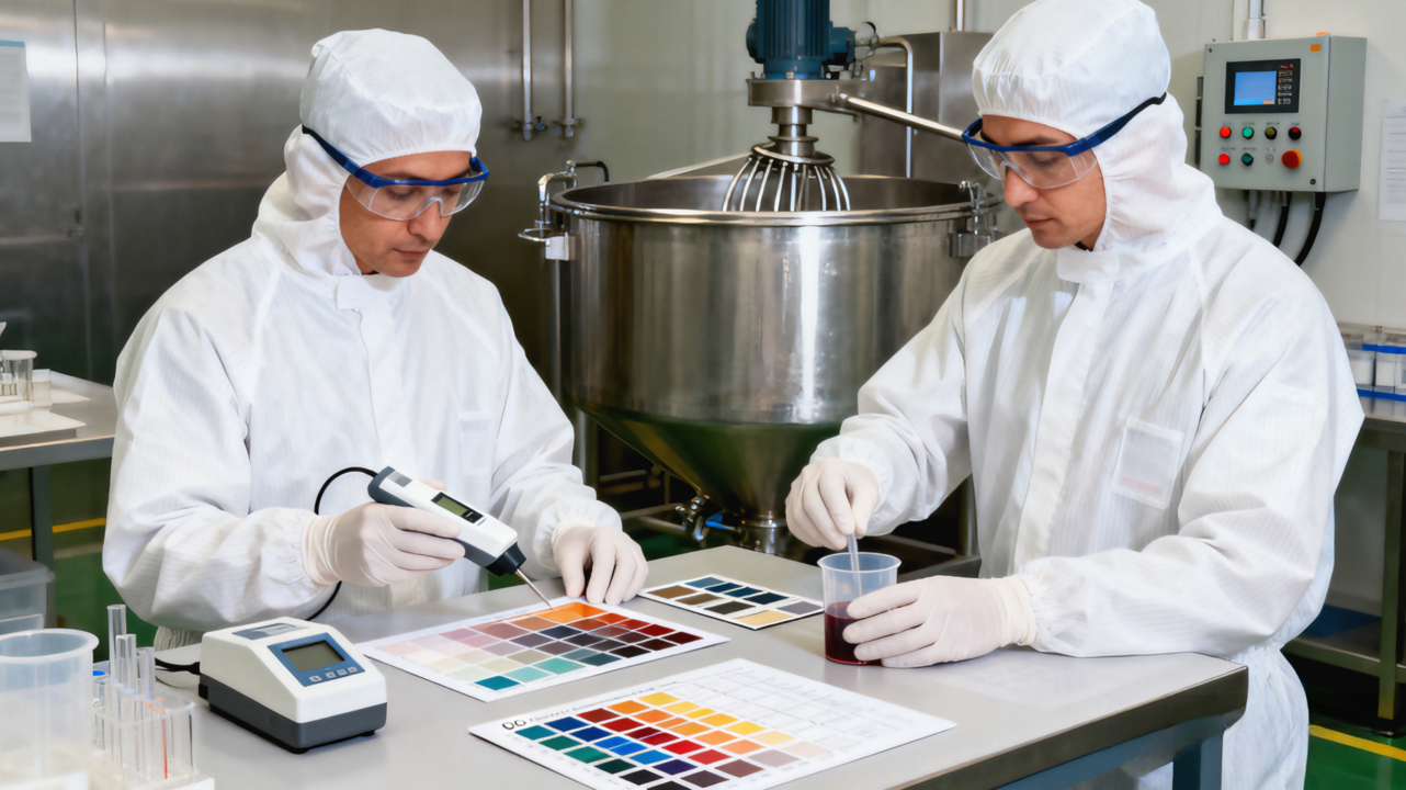 Industrial coatings manufacturing and quality control testing in a factory