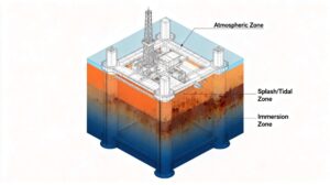 Offshore structure corrosion zones: atmospheric splash tidal and immersion