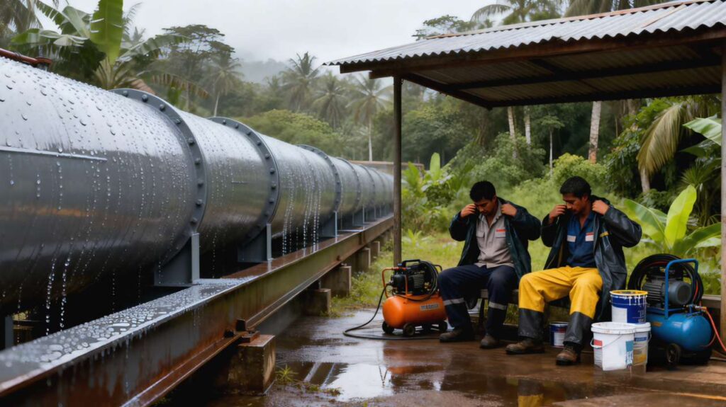 Industrial coating application on steel structure in a humid tropical climate
