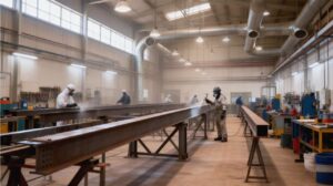 Home 13 Zinc-rich primer application on blast-cleaned steel beams with DFT inspection in a fabrication yard