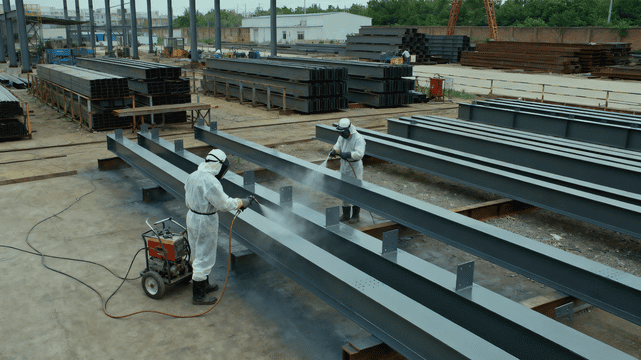 News 3 Bituminous-coated steel pipeline sections prepared for buried installation at a construction site