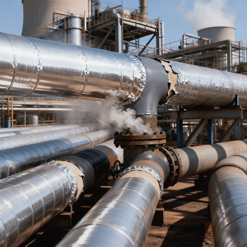 Insulated refinery pipelines requiring advanced pipeline corrosion protection coatings to prevent severe corrosion under insulation (CUI) and thermal stress.