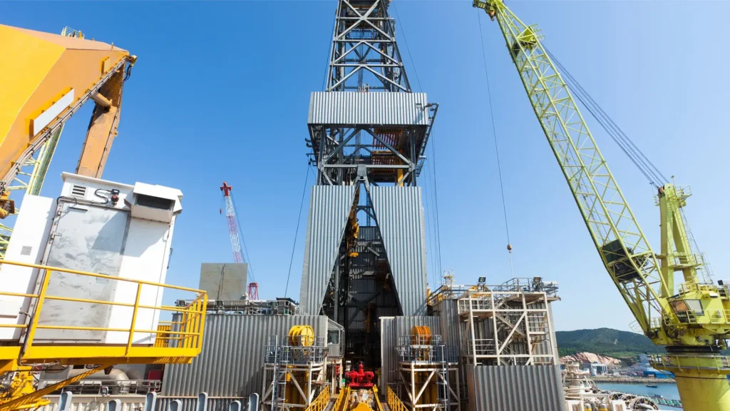 Grues de port en bord de mer et structures en acier côtières recouvertes de systèmes époxy à haute construction pour résister aux impacts mécaniques et aux environnements maritimes à haute salinité.