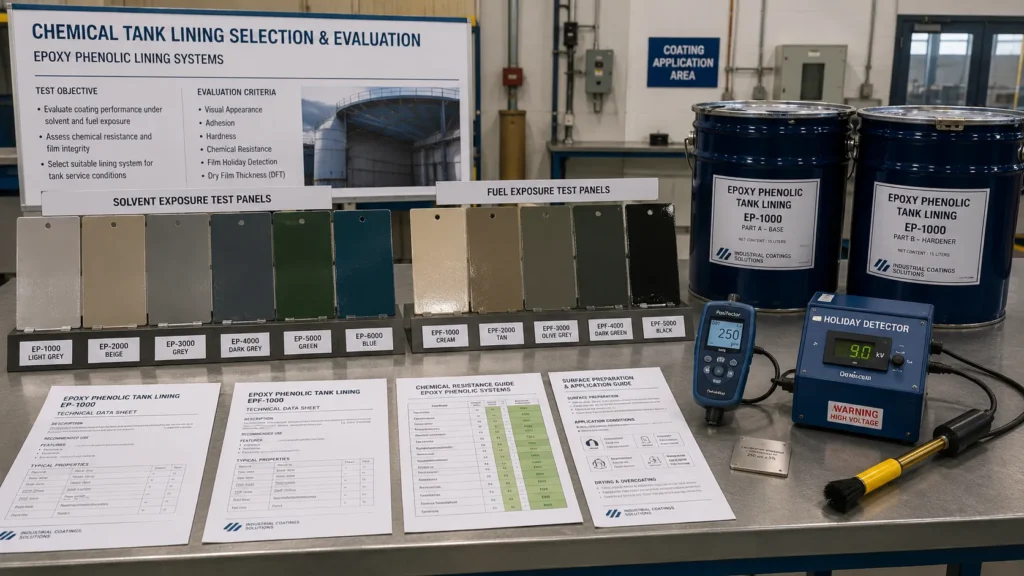 Epoxy Phenolic Coating for Chemical Tank Lining: Selection Guide 1 Epoxy phenolic lining samples for chemical storage tank coating evaluation