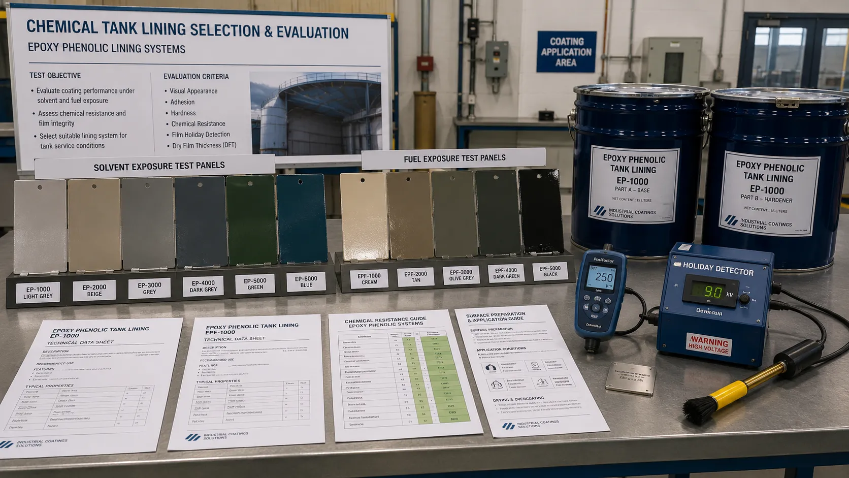 Epoxy phenolic lining samples for chemical storage tank coating evaluation
