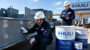 Polyurethane top coat inspection on outdoor industrial steel