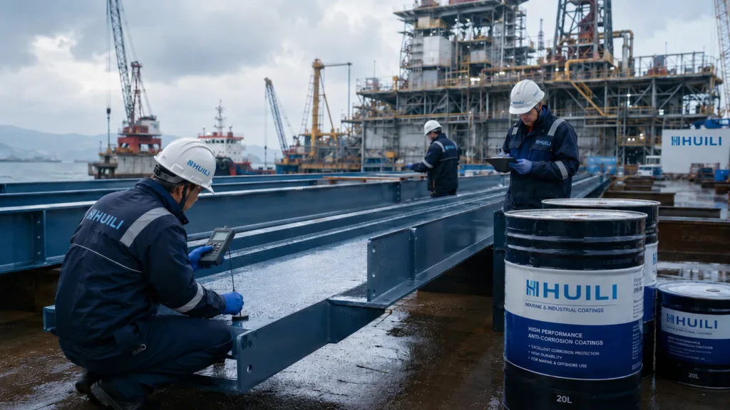 Protective marine coatings inspection on coastal steel structures