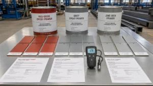 Red oxide epoxy primer samples for industrial steel primer selection