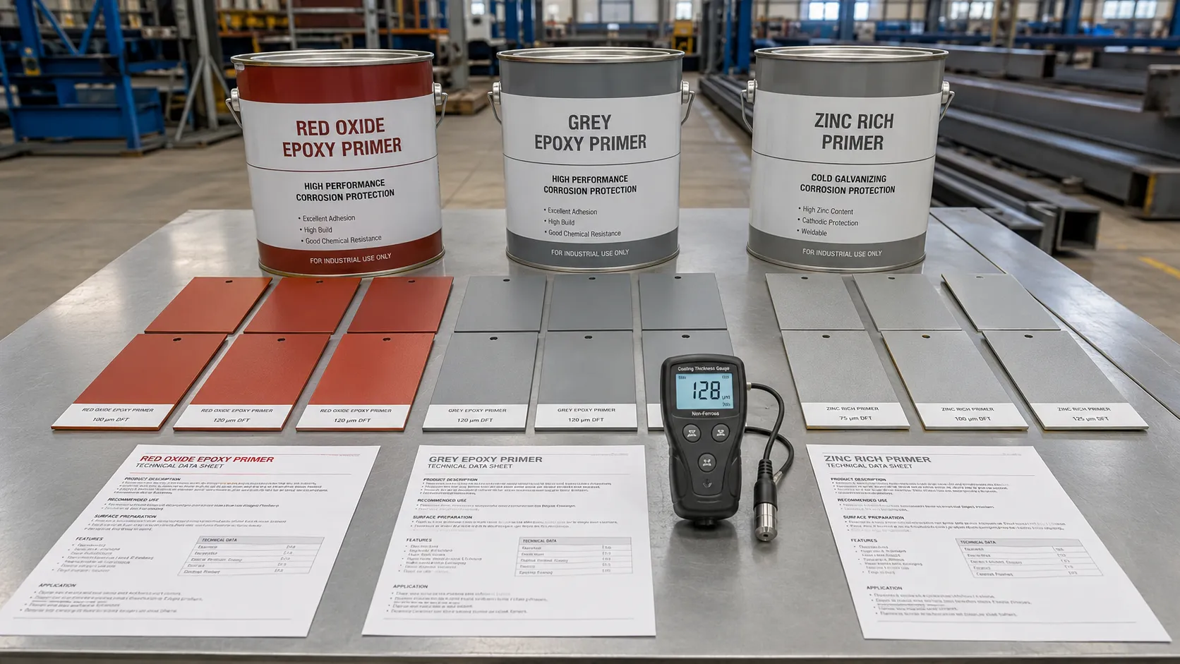 Échantillons d’apprêt époxy à oxide rouge pour la sélection d’un apprêt d’acier industriel
