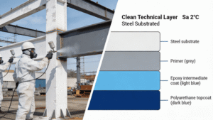 Rust preventive coatings for steel structure with primer and protective coating layers